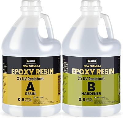 TAKIMO 1 Gallon 3× UV Resistant Epoxy Resin Kit - Ultra Clear Non-Yellowing Formula for Art & Furniture - High Gloss Table Top & Coating - 1:1 Ratio, 128oz