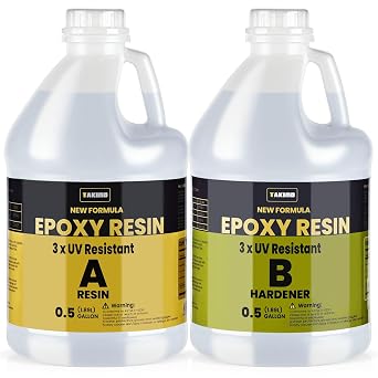 TAKIMO 1 Gallon 3 UV Resistant Epoxy Resin Kit - Ultra Clear Non-Yellowing Formula for Art & Furniture - High Gloss Table Top & Coating - 11 Ratio, 128oz