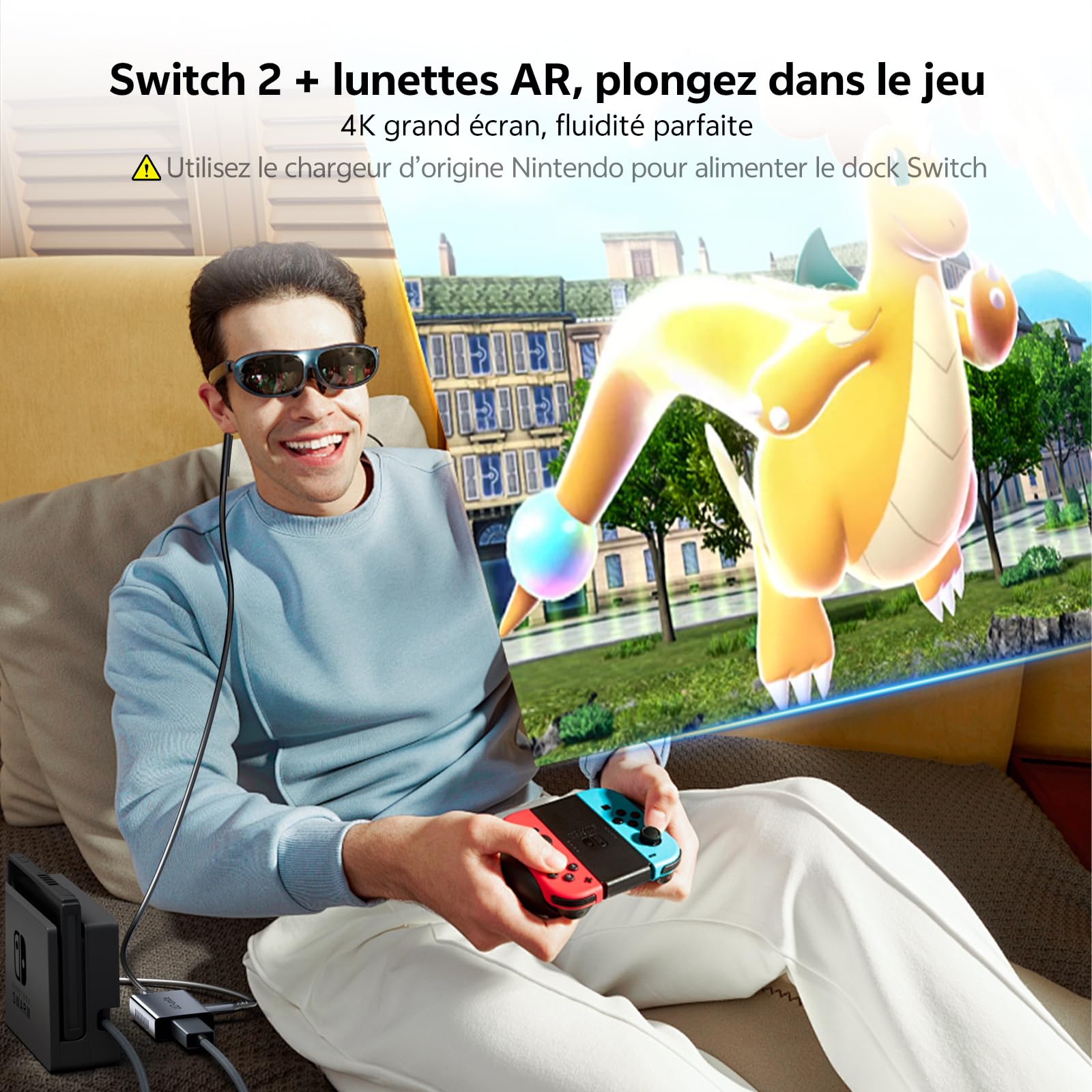Adaptateur HDMI Vers USB-C Lunettes AR - 8K@60Hz 4K@120Hz 2K@240Hz Unidirectionnel HDMI → USB-C pour PS5 Xbox Switch PC Fire TV Stick vers XREAL Rokid VITURE Écran Portable, Câble Alimentation Inclus