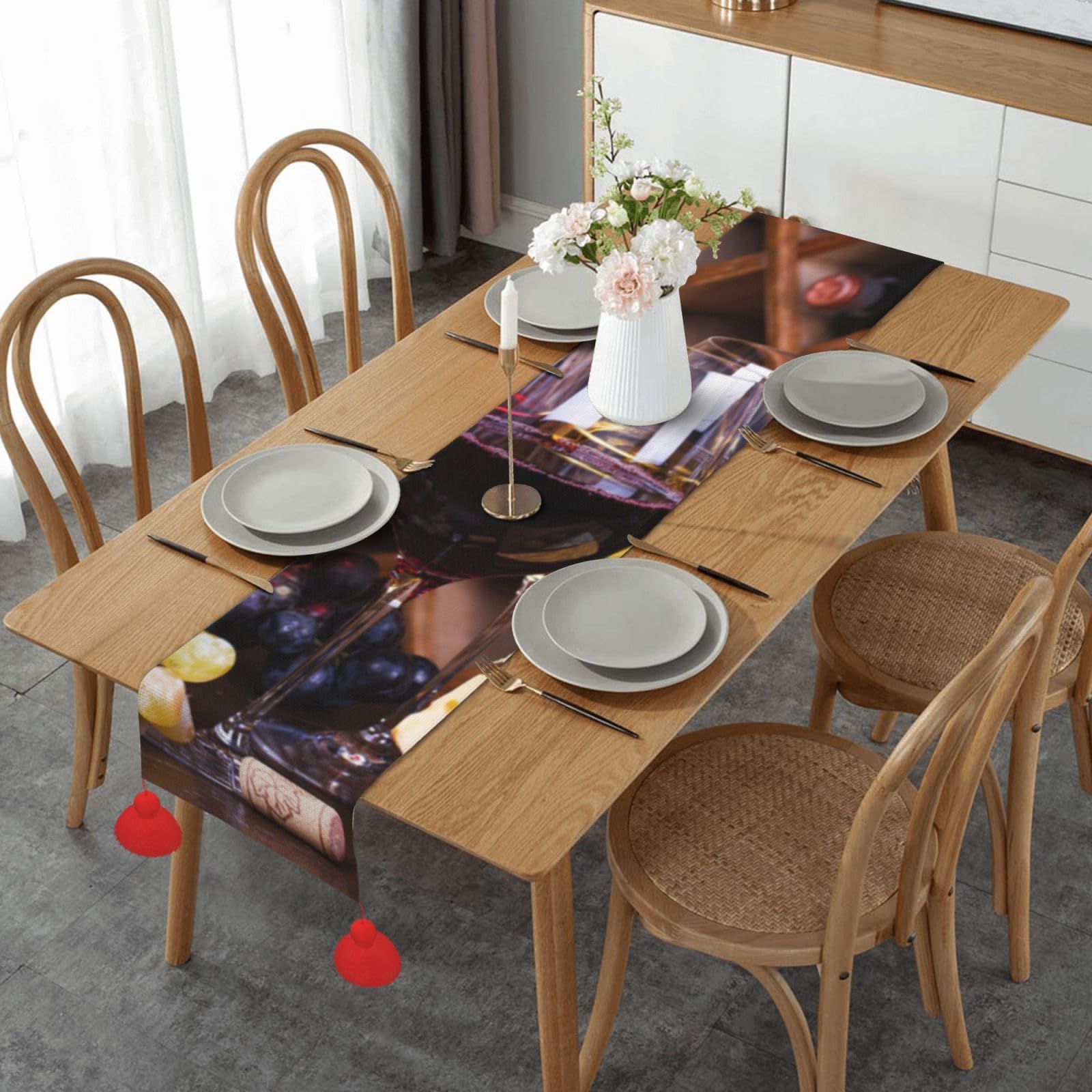 Chemin de table en lin tissé haut de gamme motif vin et raisin
