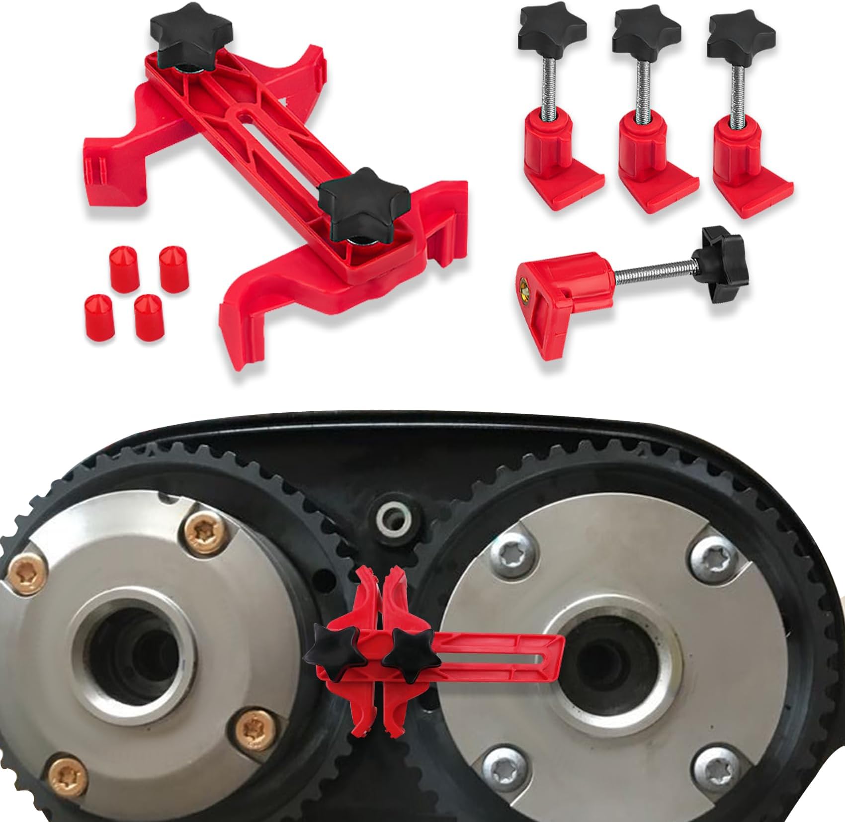 Car Dual Camshaft Clamp, Car Engine Timing Belt Sprocket Gear Locking Tool Kit, Anti-Slip Cam Gear Clamp and Holder Set, Universal Car Accessories Cam Bearing Tool Kit Fit for Most Cars