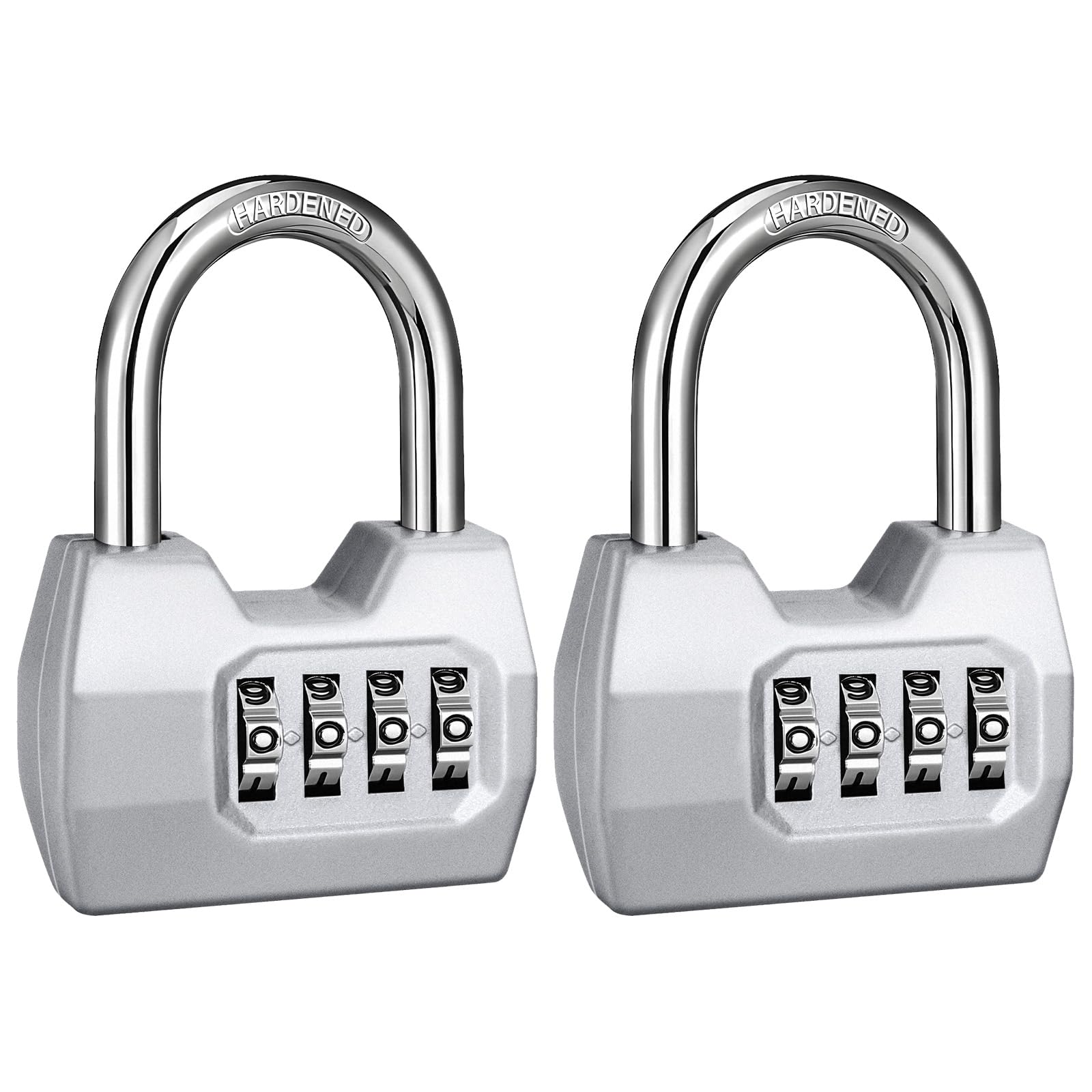 2 Pack disecu 4-Digit Combination Lock, Waterproof Outdoor Padlock for School Gym Locker, Fence, Gate, Shed, Storage Unit (Silver)