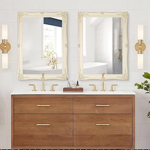 Miniatura 2 de H-A HA - Espejo de pared con marco para colgar vertical u horizontalmente, para sala de estar, dormitorio (32 x 24 pulgadas, blanco marfil)