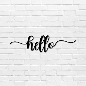 Metal Sign Hello Word Art Sign Calligraphy Customizable Metal Bar Sign Modern Steel Metal Wall Sculpture Art Sign for Ranch Living Room Cabin Farmhouse Decor 24 Inch