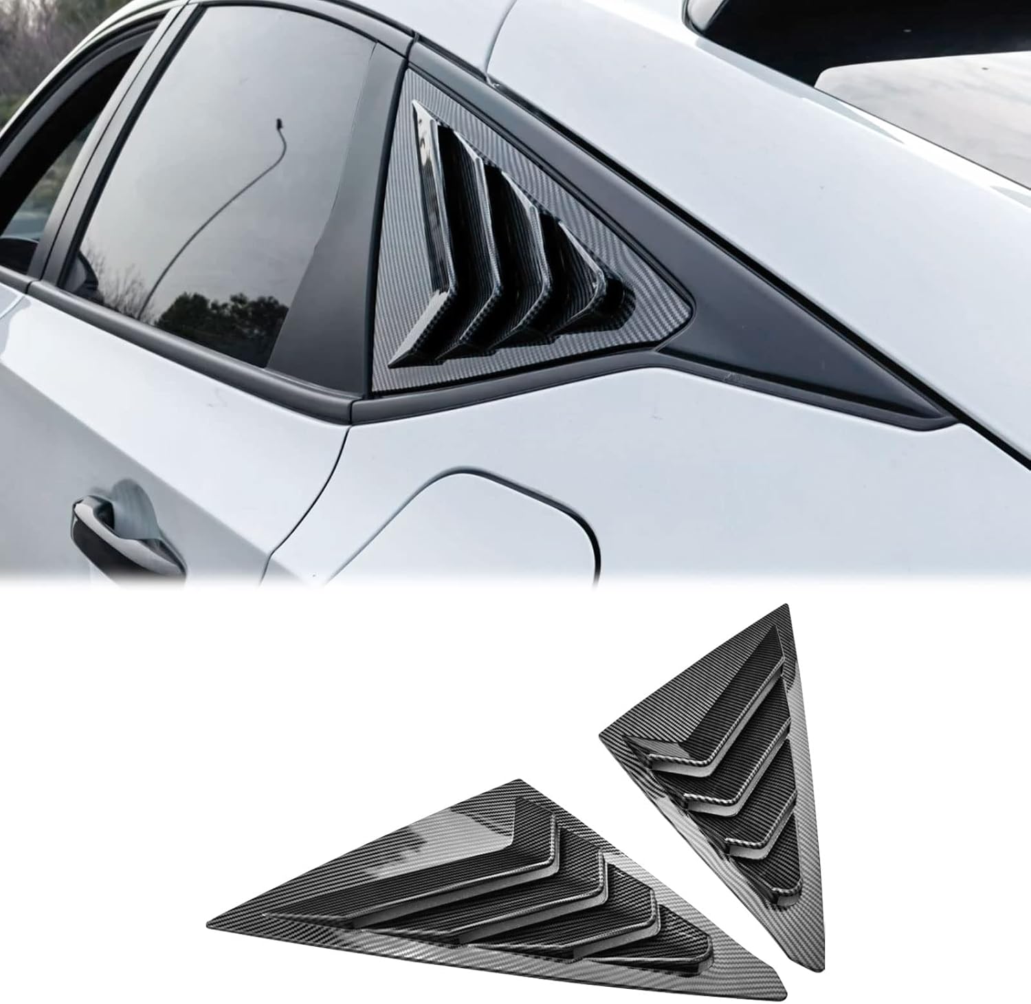 FREEMOTOR802 Side Quarter Window Louvers Compatible with 2022-2024 Honda Civic Hatchback | Carbon Fiber Print ABS Windshield Scoops Sun Shade Vent Covers Panels 2PCS Pair