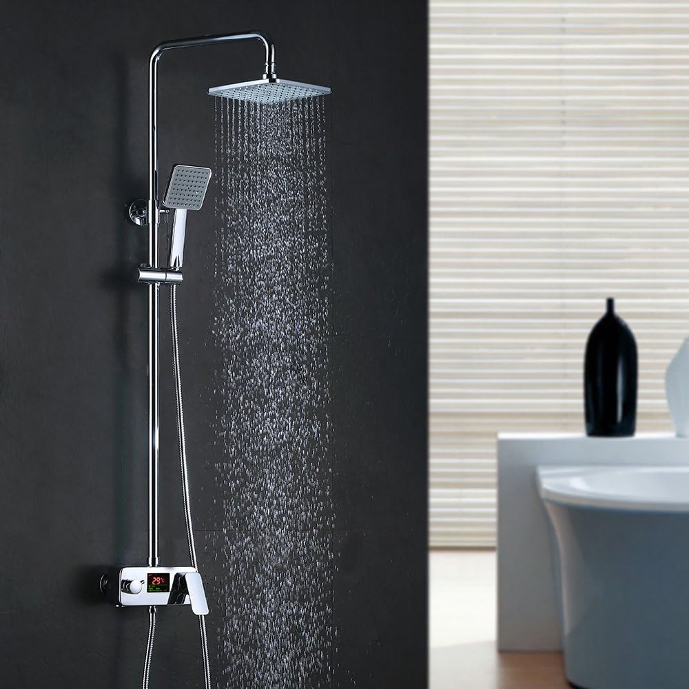 Homelody LCD Digital Display Shower System with 2 Way Bath Rainfall Shower Mixer Shower Set for Wall Mounting
