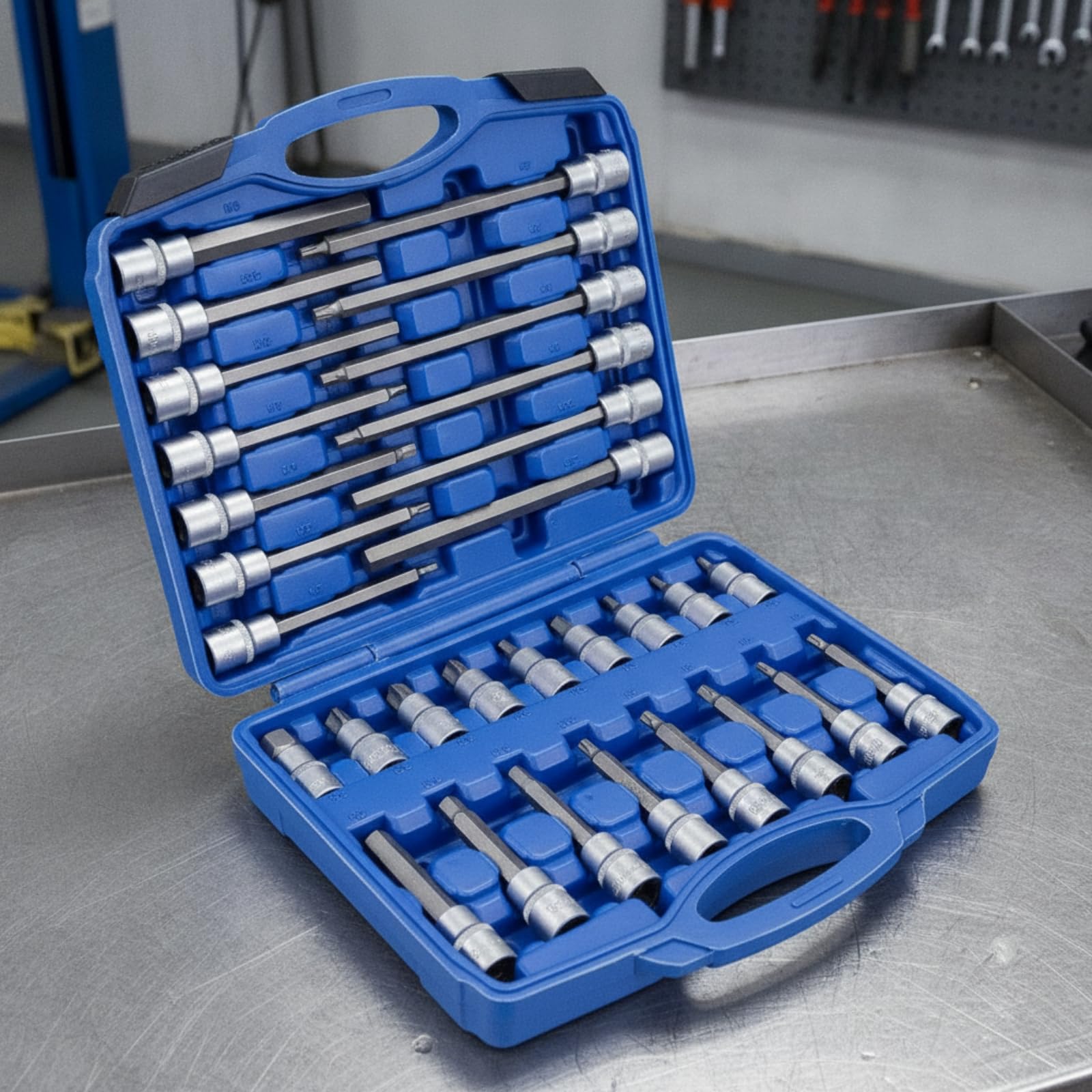 30 Pezzi Set di Chiavi a Bussola e Inserti Resistente Valigetta Rigida con Bussole Portatile Cassetta Degli Attrezzi con Cricchetto per Garage
