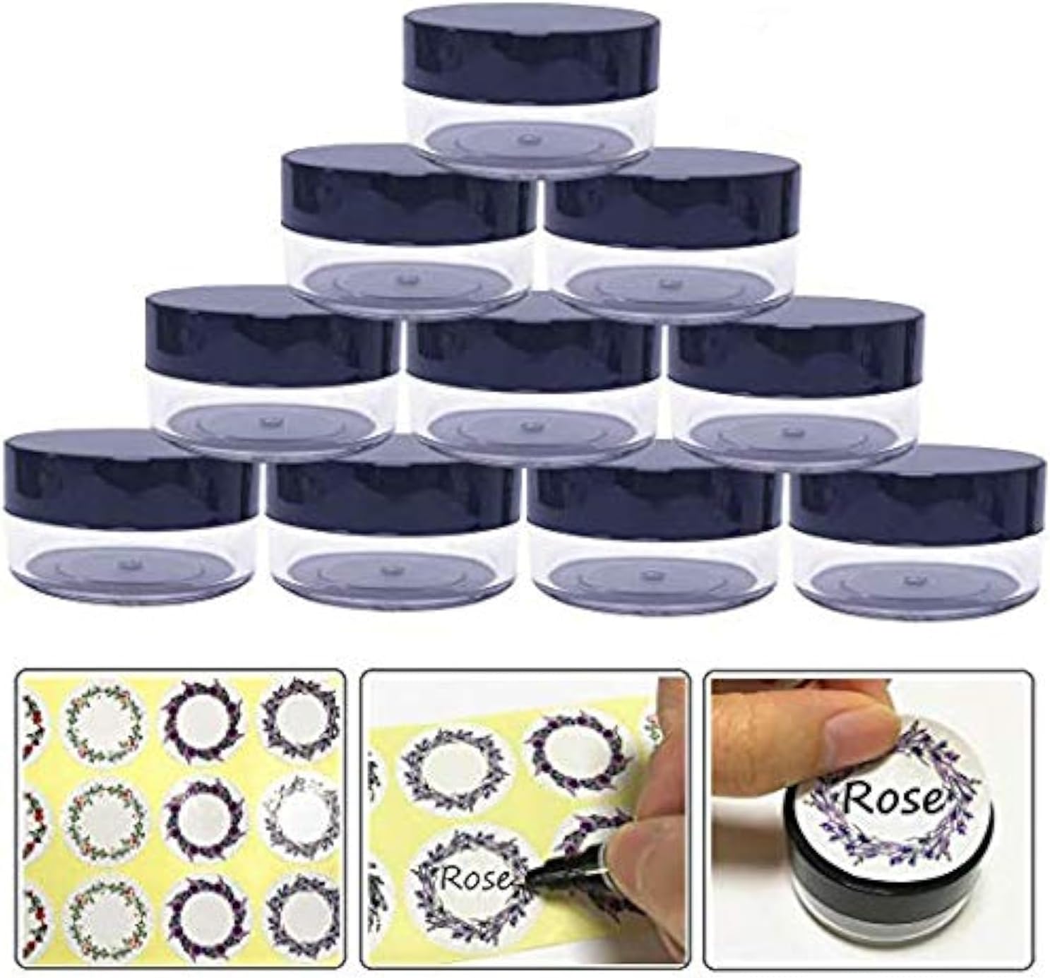 10gram/10ml Round Clear Empty Container Jars with Black Screw Lids Bulk for Lip Balms, Makeup Samples - BPA Free (40 Pack, Black)