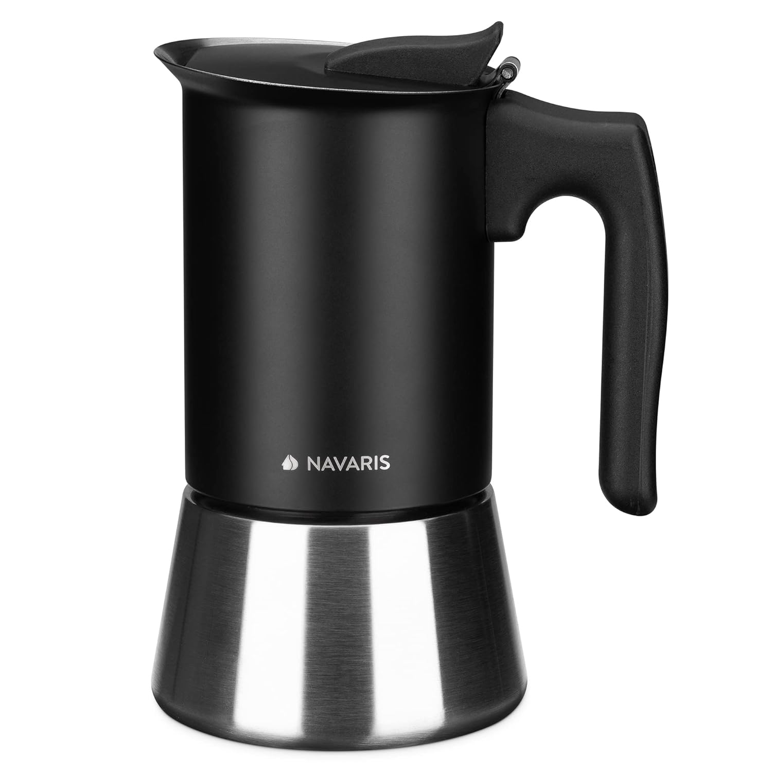 Navaris Moka Coffee Pot - Percolator Espresso Maker for Stovetops Induction Gas Electric Stove Hob - Stainless Steel