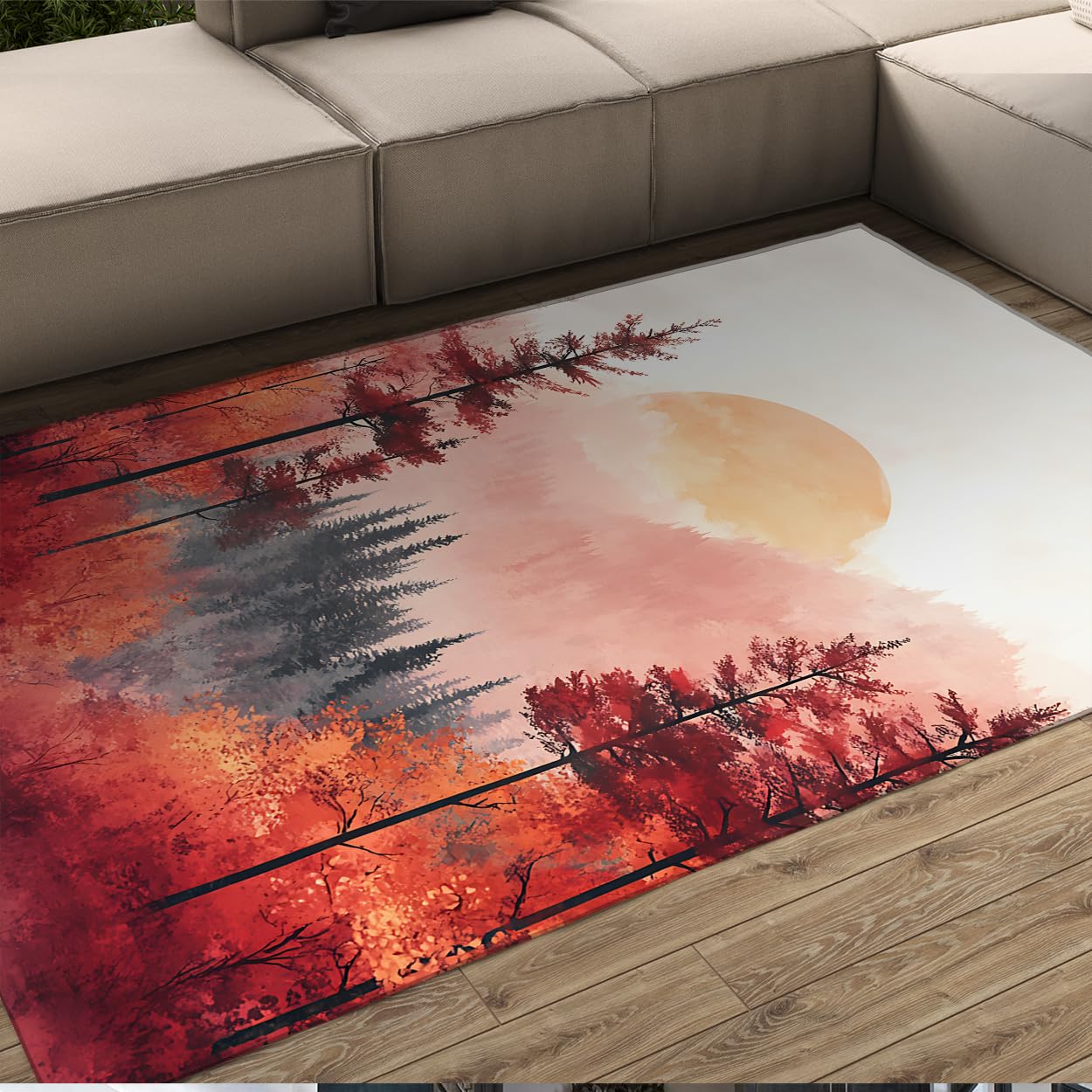 Tapis de chambre Misty Forest lavable pour resoudre le probleme de poussiere salon