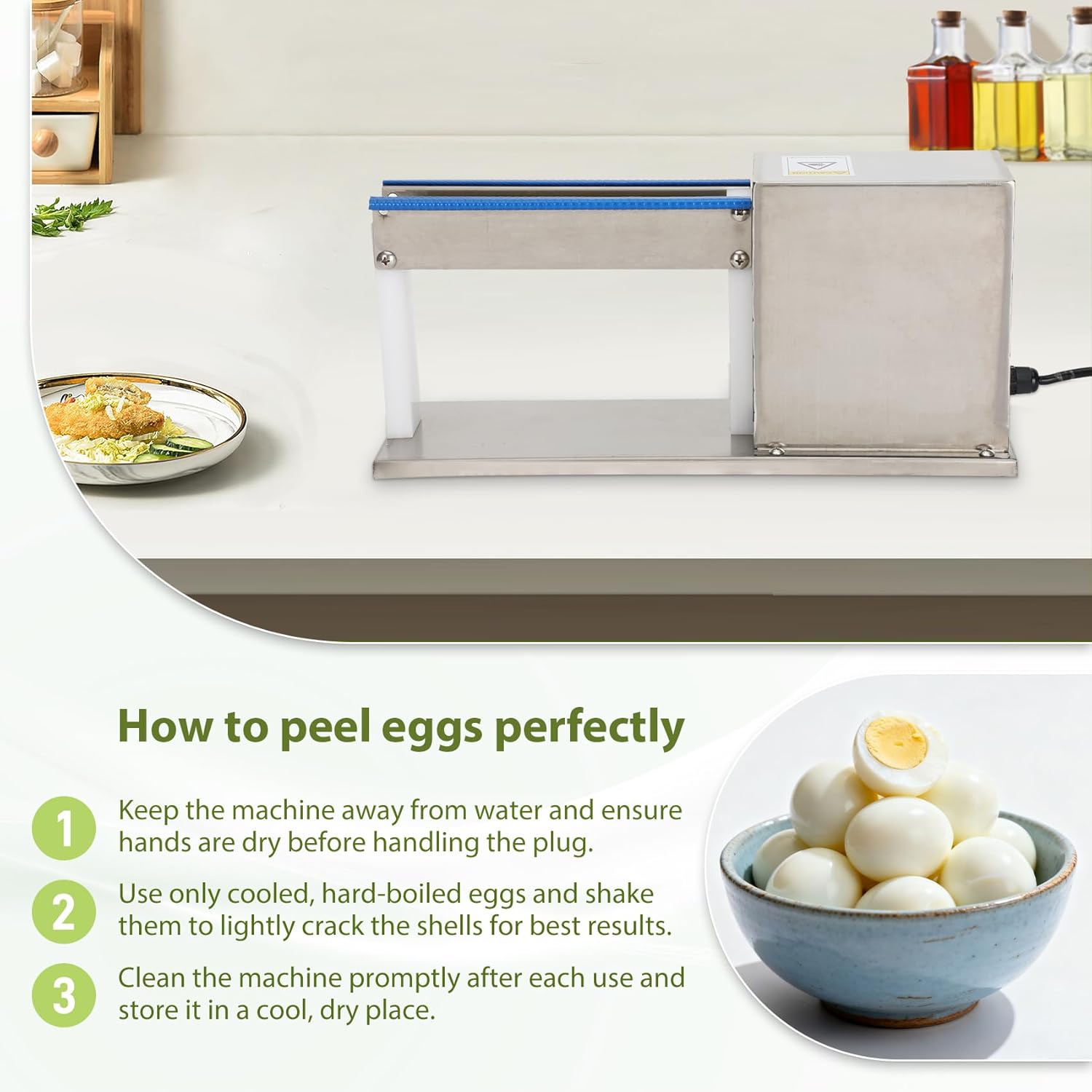 Automatic Quail Egg Peeler, 18W Motor & Stainless Steel Quail Egg Sheller, Effortless Peels in Seconds for Commercial/Home Use, 110V