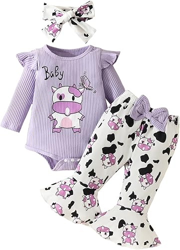 Ropa para bebé recién nacida, traje de elefante con volantes de manga larga acanalada, conjunto de pantalones con lazo y diadema