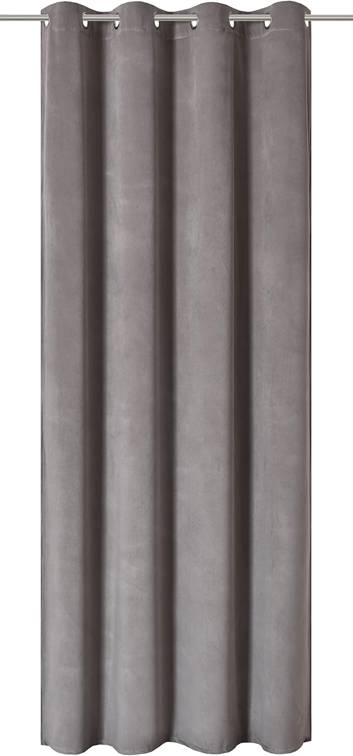 Elbersdrucke Eyelet Curtain Cosy 07 Grey Opaque 255 x 140 cm 201777 Curtain for Living Room Bedroom Kitchen Hallway Children's Room