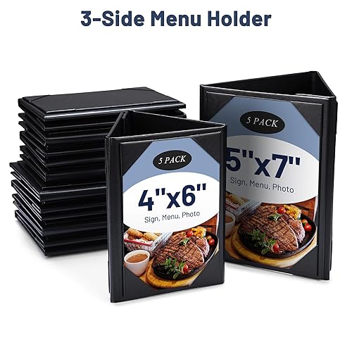Miniatura 5 de WeChef - Soporte triangular para menú de mesa de 5 x 7 pulgadas, 3 letreros laterales de piel sintética, soporte de escritorio, carpeta de menú de