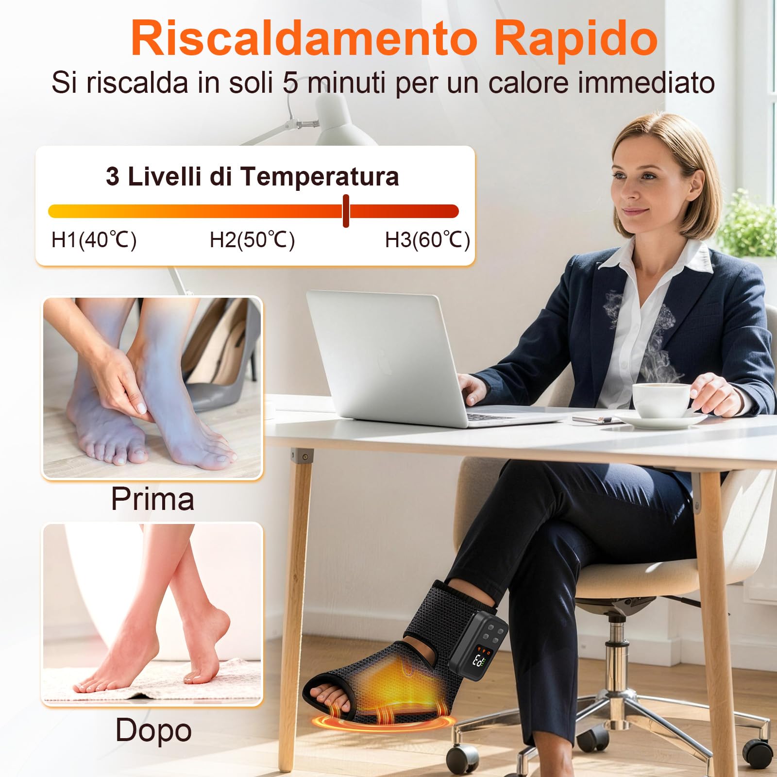 Massaggiatore Piedi 3-in-1,Compressione,Calore,Vibrazione, 40-60°C | 3-in-1 con compressione, calore & vibrazione, 40-60°C, per piante, collo del piede & caviglie – rilassante e rigenerante.