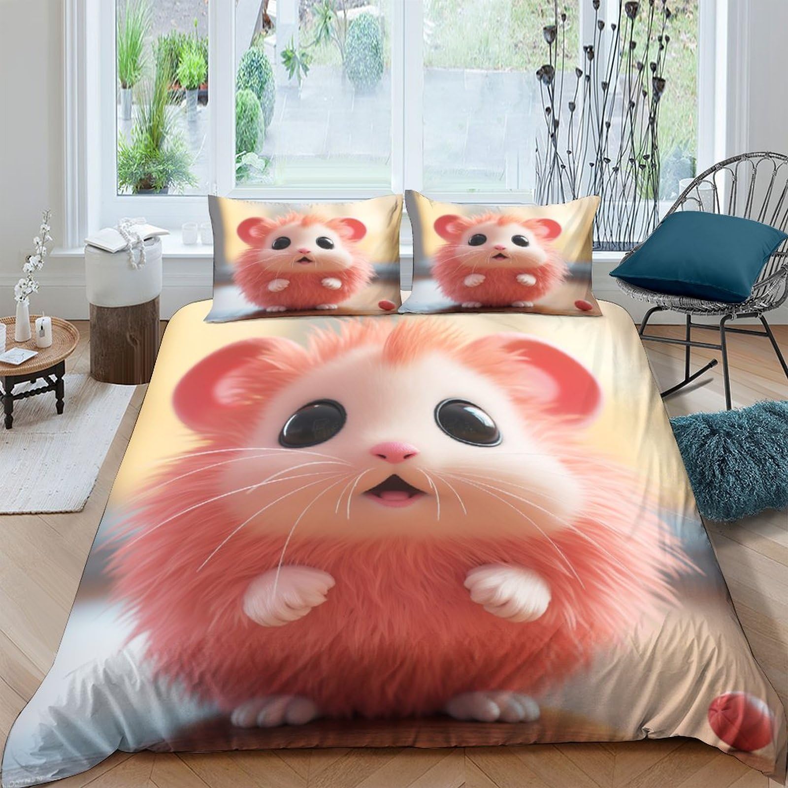 Housse de couette hamster avec taies d'oreiller pour lit enfant