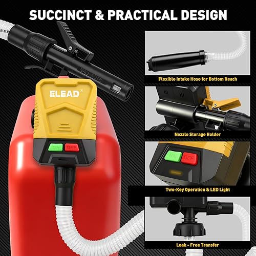 Miniatura 5 de Bomba de transferencia de combustible alimentada por batería, 3.2 GPM sin derrames, bomba de sifón portátil de gasolina con 3 adaptadores, manguera