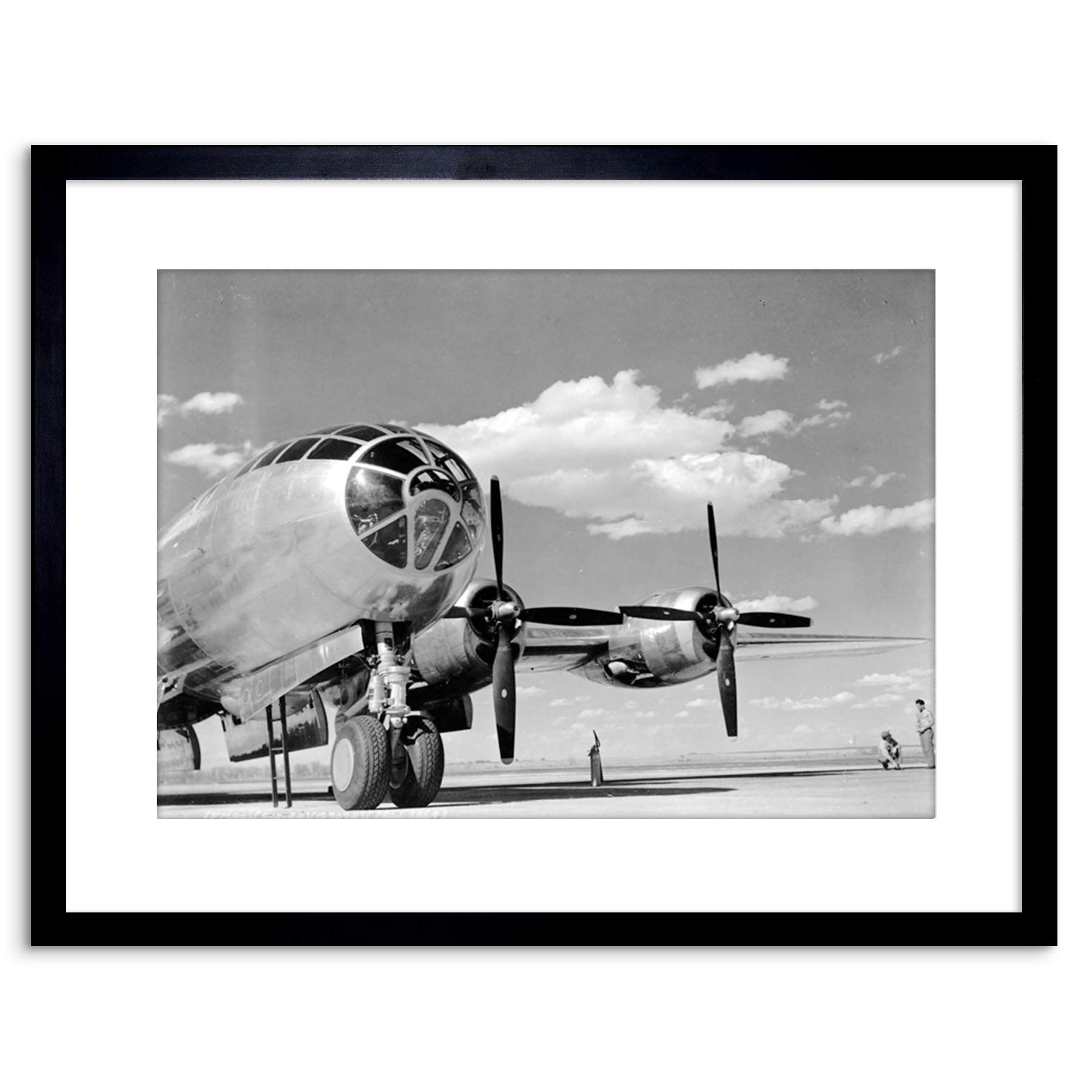 Wee Blue Coo WAR MILITARY PLANE BOMBER B-29 PROPELLOR COCKPIT BW FRAMED PRINT F97X4031