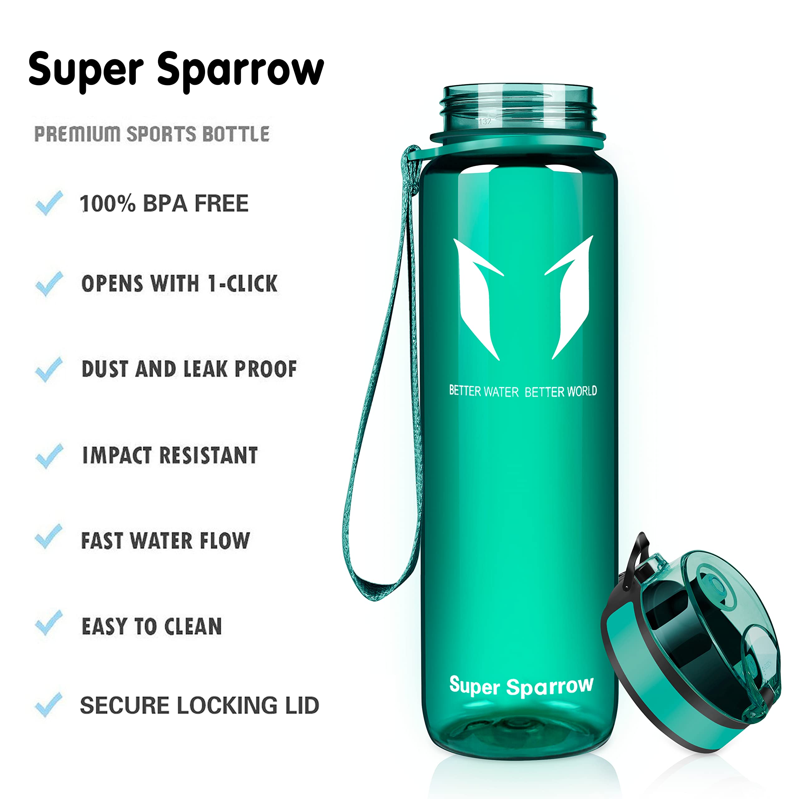 Super Sparrow Borraccia Sportiva & Bottiglia Bambini Senza Perdite - 350ml/500ml/750ml/1L/1.5L - Senza BPA