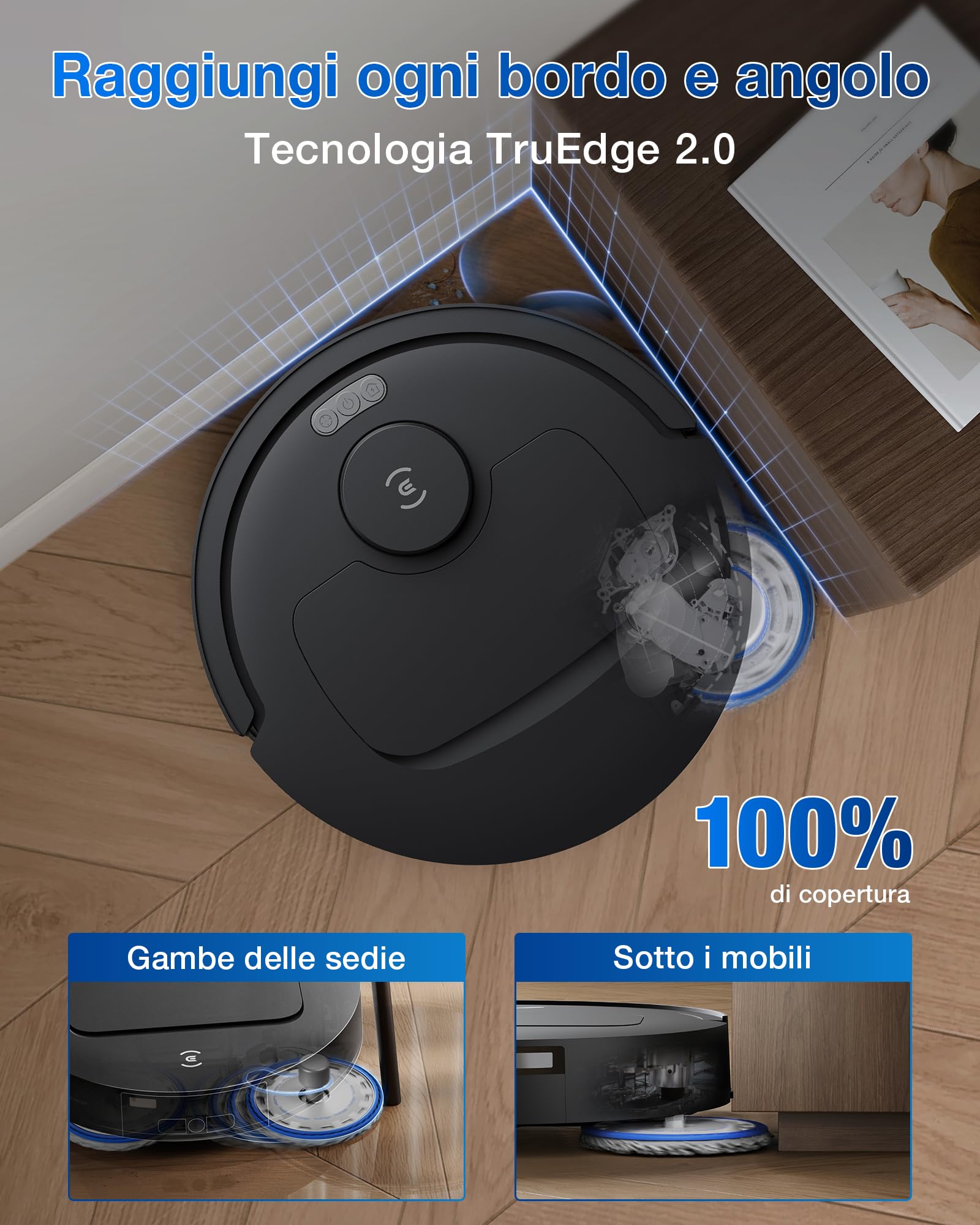 ECOVACS DEEBOT T30C OMNI Robot Aspirapolvere Lavapavimenti, 20000 Pa, ZeroTangle 3.0, Tecnologia TruEdge 2.0, Sistema di Lavaggio OZMO TURBO 2.0, Stazione All-in-one Migliorata, Nero