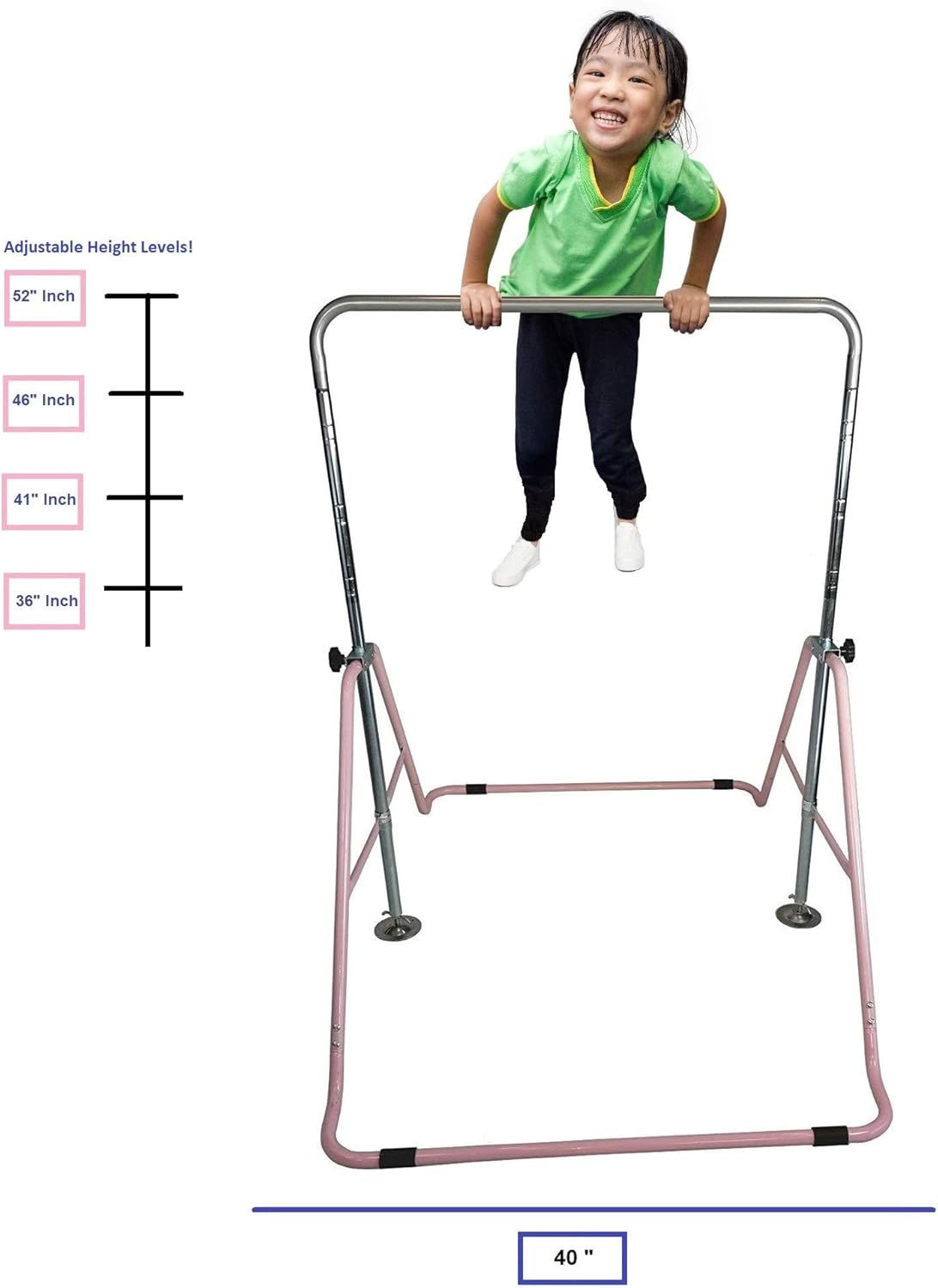 5 Star TD Gymnastics Bar Horizontal Kip Bar + 2x6 Tri Fold Mat Junior Training Adjustable Expandable Height Jungle Gym Children Monkey Bars Climb Tower Playground Balance Bar Gymnasts (Pink)
