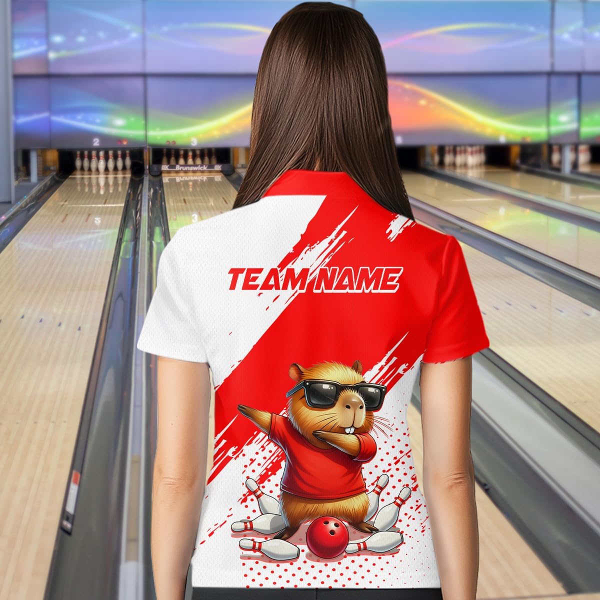 Funny Squirrel Bowling Shirts for Team Men Women Bowling Jerseys Red Bowling Polo and Quarter Zip Shirt for Couples