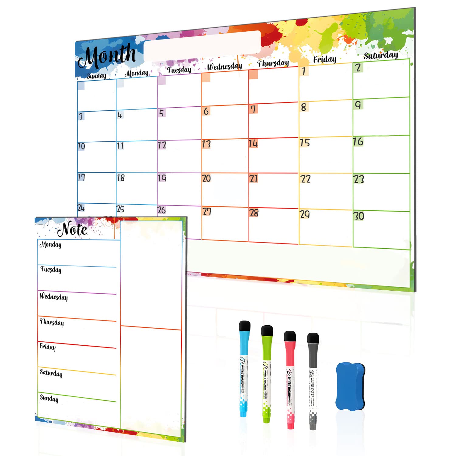 DOORE Magnetic Whiteboard Calendar Set - Monthly and Weekly Planner Memo Schedule White Board Calendar Set - Dry Erase Calendar for Wall or Fridge