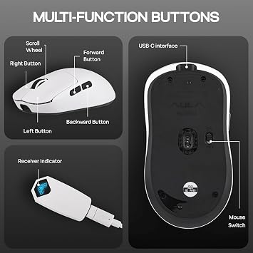 Aula SC800 Lightweight PAW3395 Sensor 26000 DPI 8000Hz Kablolu ve Kablosuz Gaming Oyuncu Mouse Beyaz