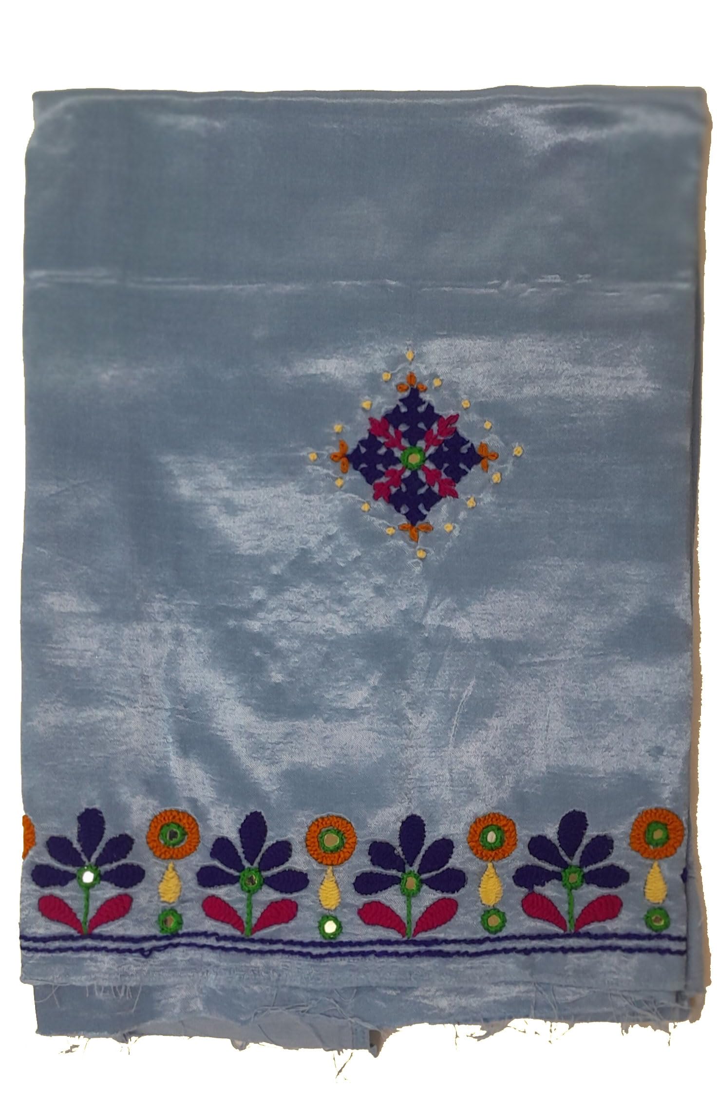 Gamthi Glamz Pure Gaji Silk Unstitched Top Material with Traditional Hand Embroidery – 2.25 Meter Cut(Style-3)