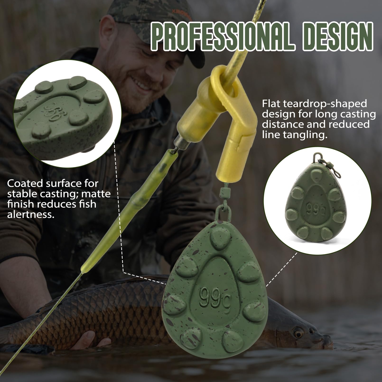 Plomo de pesca para carpas (43 g – 99 g) – Plomo de pesca con espiral, recubierto y mate, para lanzamientos anchos, antienredos, accesorios de pesca de carpa — view 3