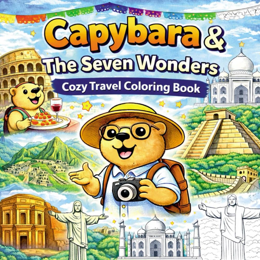 Capybara & The Seven Wonders: Cozy Travel Coloring Book