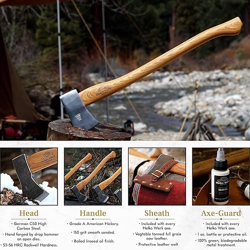 Miniatura 3 de 1844 Helko Werk Germany Hacha de explorador clásica, fabricada en Alemania, hacha de tala, hacha de campamento, para talar árboles, cortar madera,