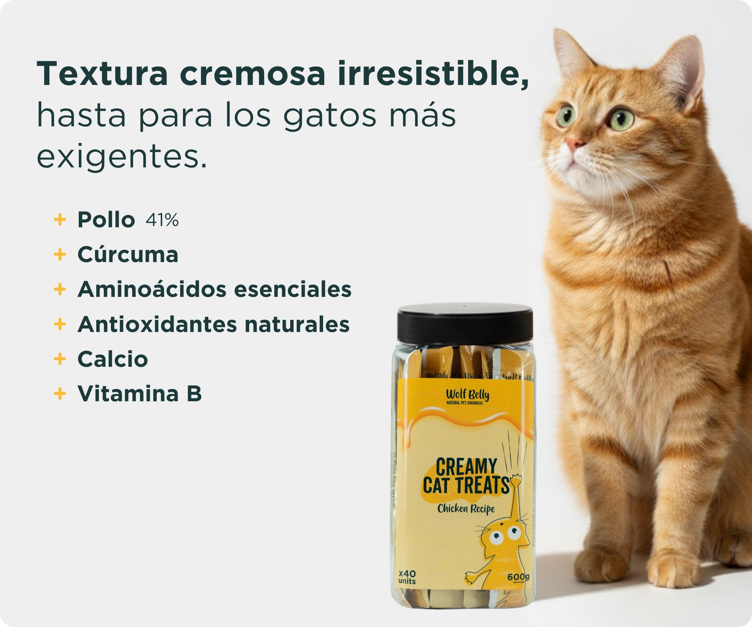 Wolf Belly - Snacks Gatos de Pollo (40 uds x 15g) Textura Cremosa | Chuches Saludables y Deliciosas | Naturales y Altos en Proteínas | Sin Cereales ni Colorantes Artificiales - Hecho en España