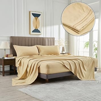 Microfiber Easy Fit Twin Size Bed Sheet Set Extra Soft Deep Pockets Luxury Hotel 3 Piece Set Beige Bed Sheets Twin Sheets