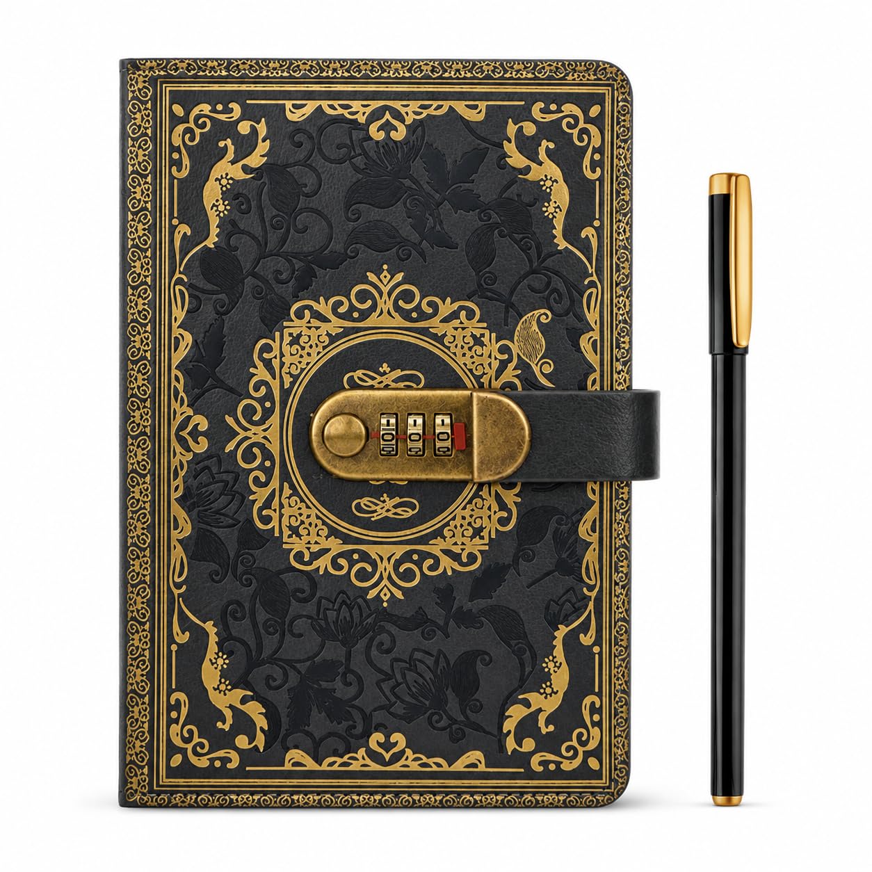 SIMDAO A5 Journal With Lock, Vintage Leather Notebook, 200 Pages Lined Paper, Secret Diary With Combination Password, Notebook With Pen Set for Women, Girls, Travel Writing (grey)