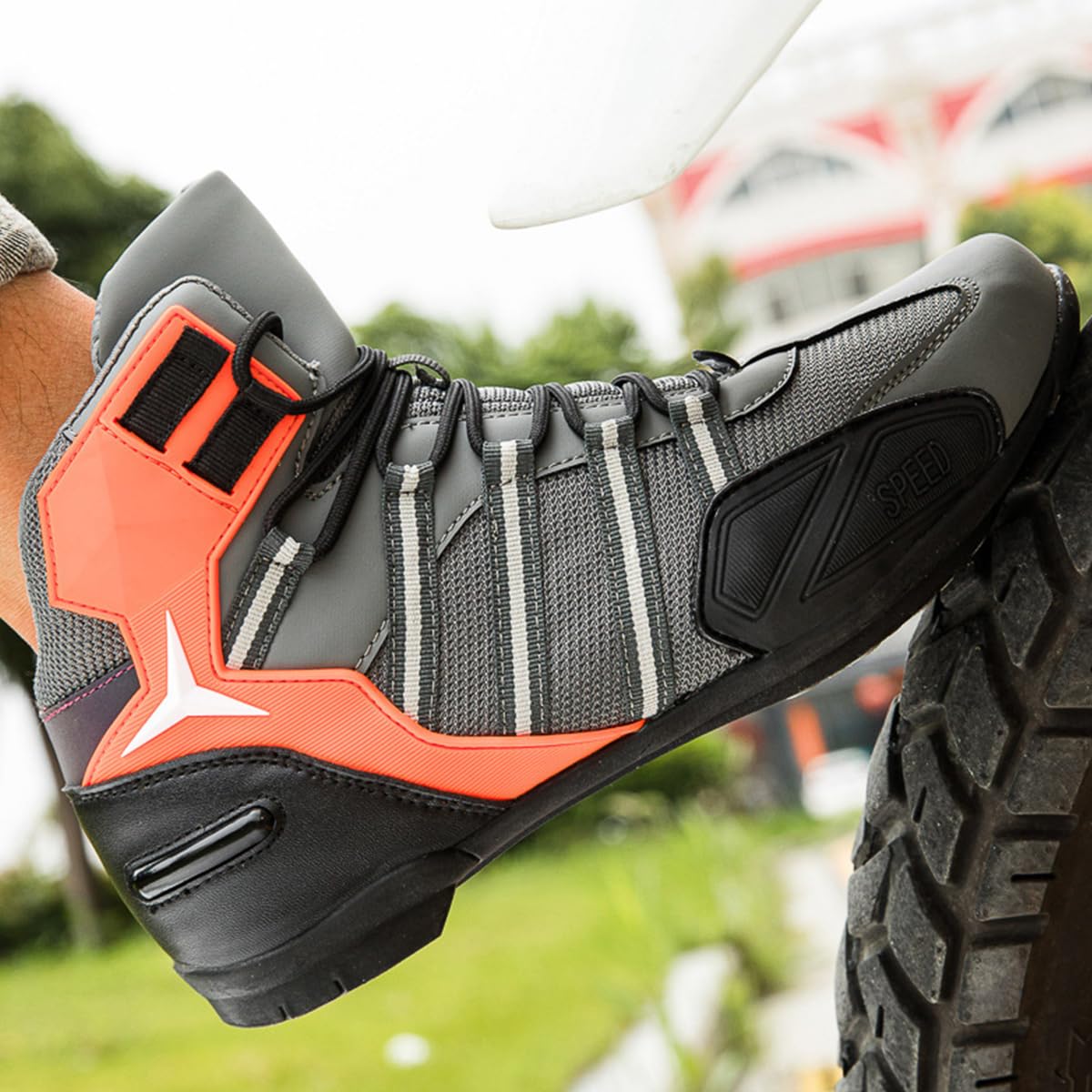 Stivali Moto in Pelle Uomo Modello Sportivo Racing Pista | Stivali da Motocross, Impermeabile, Traspiranti, Antiscivolo, Protezione Caviglia, Rinforzate
