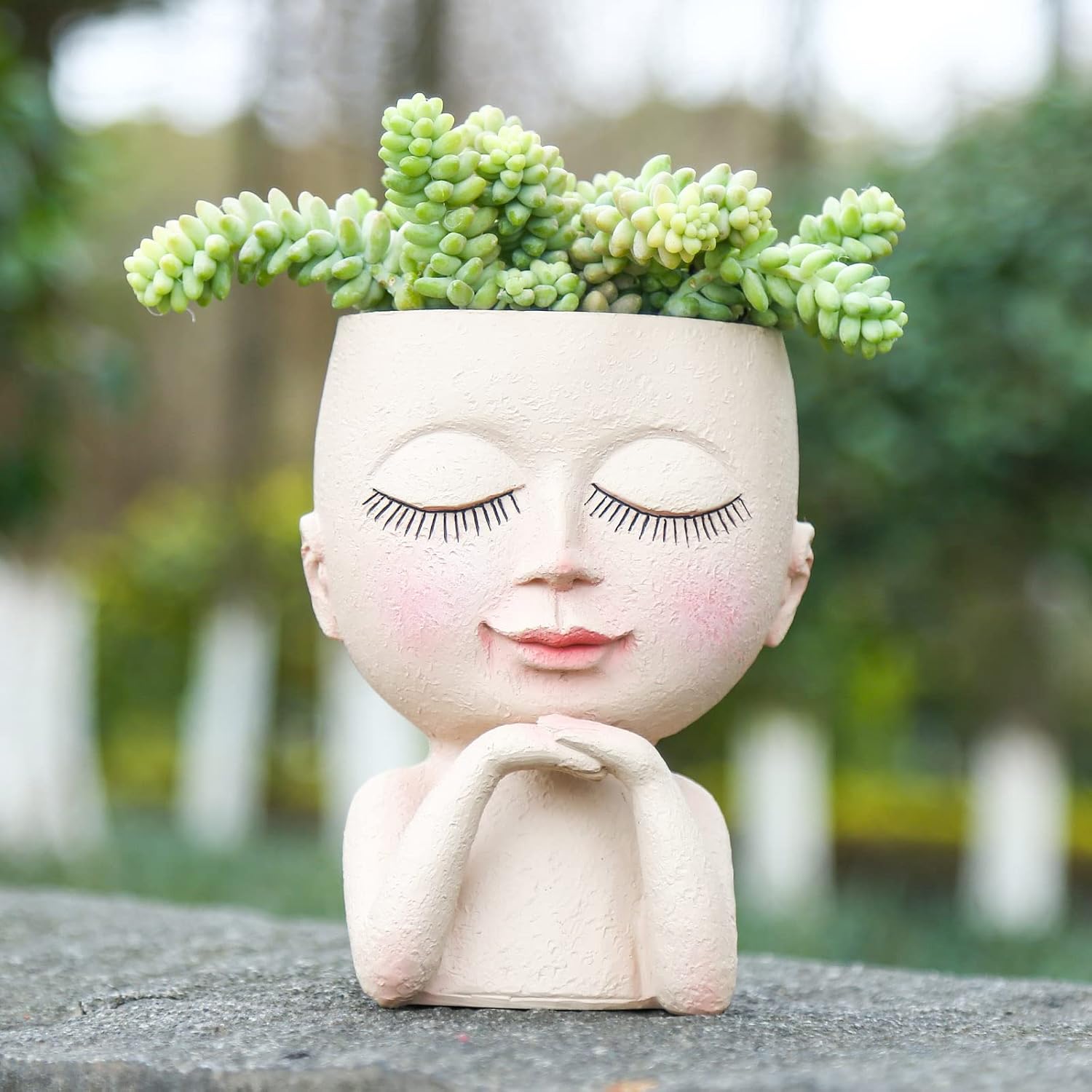 Cute Succulent Planter - Face Planter Flower Pot - Kawaii Head Planters -Unique Outdoor Indoor Planter - with Drainage Hole - (Doll Meditation) : Patio, Lawn & Garden
