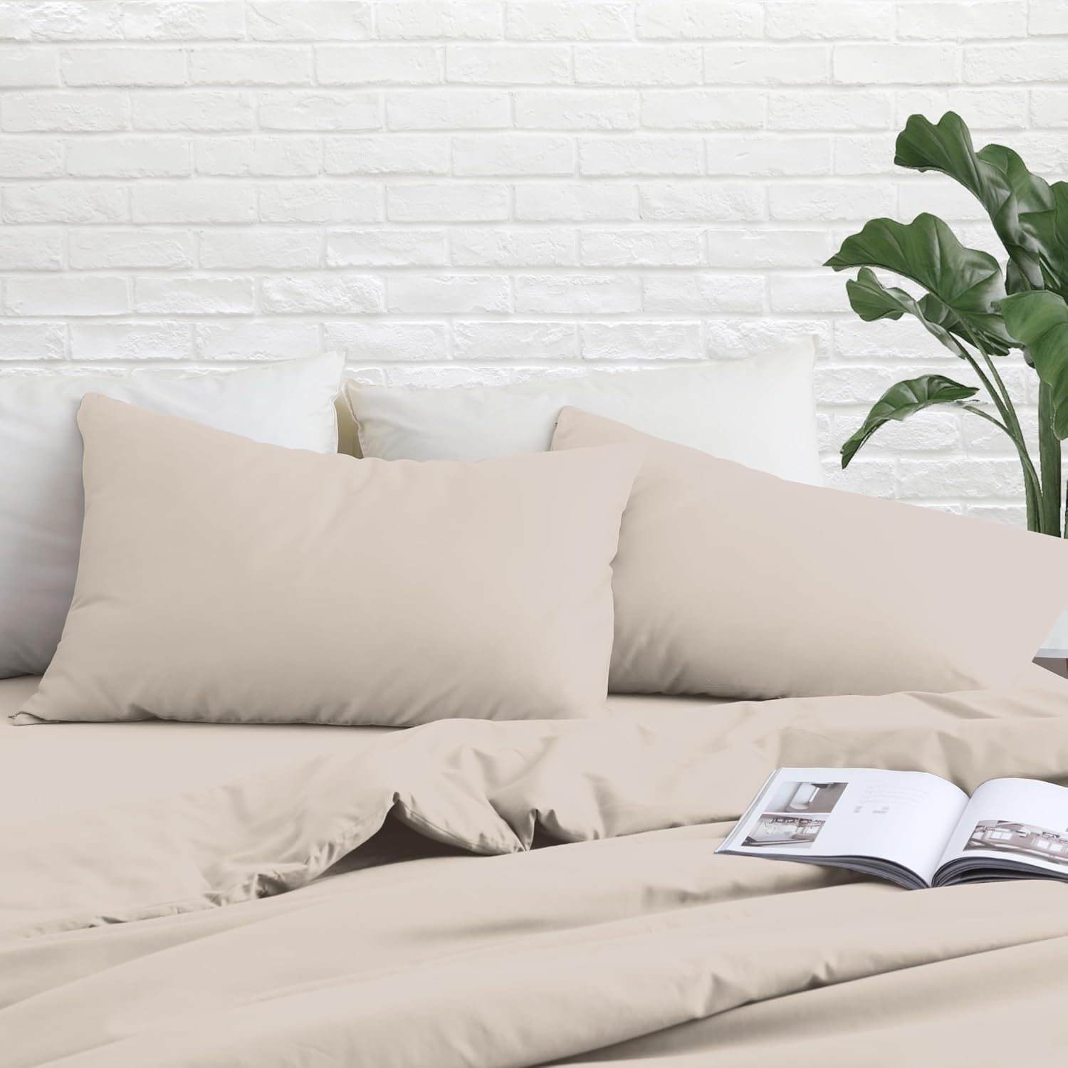 Standard Pillow Protector Set of 2, 100% Egyptian Cotton Cases With Zipper, 400 Thread Count Sateen Weave, Light Beige, Standard Size Covers for Home/Hotel