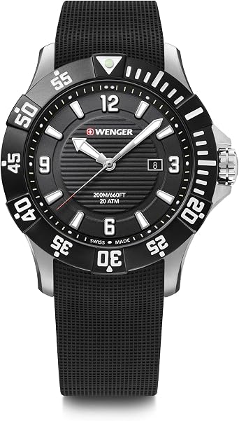 Wenger Seaforce Black Dial Black Rubber Strap Watch 01.0641.132, Black, Adult, Black