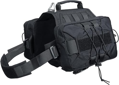 EXCELLENT ELITE SPANKER Dog Pack Dog Saddle Bag Backpack for Camping Hiking Medium & Large Dog with 2 Capacious Side Pockets M, Black