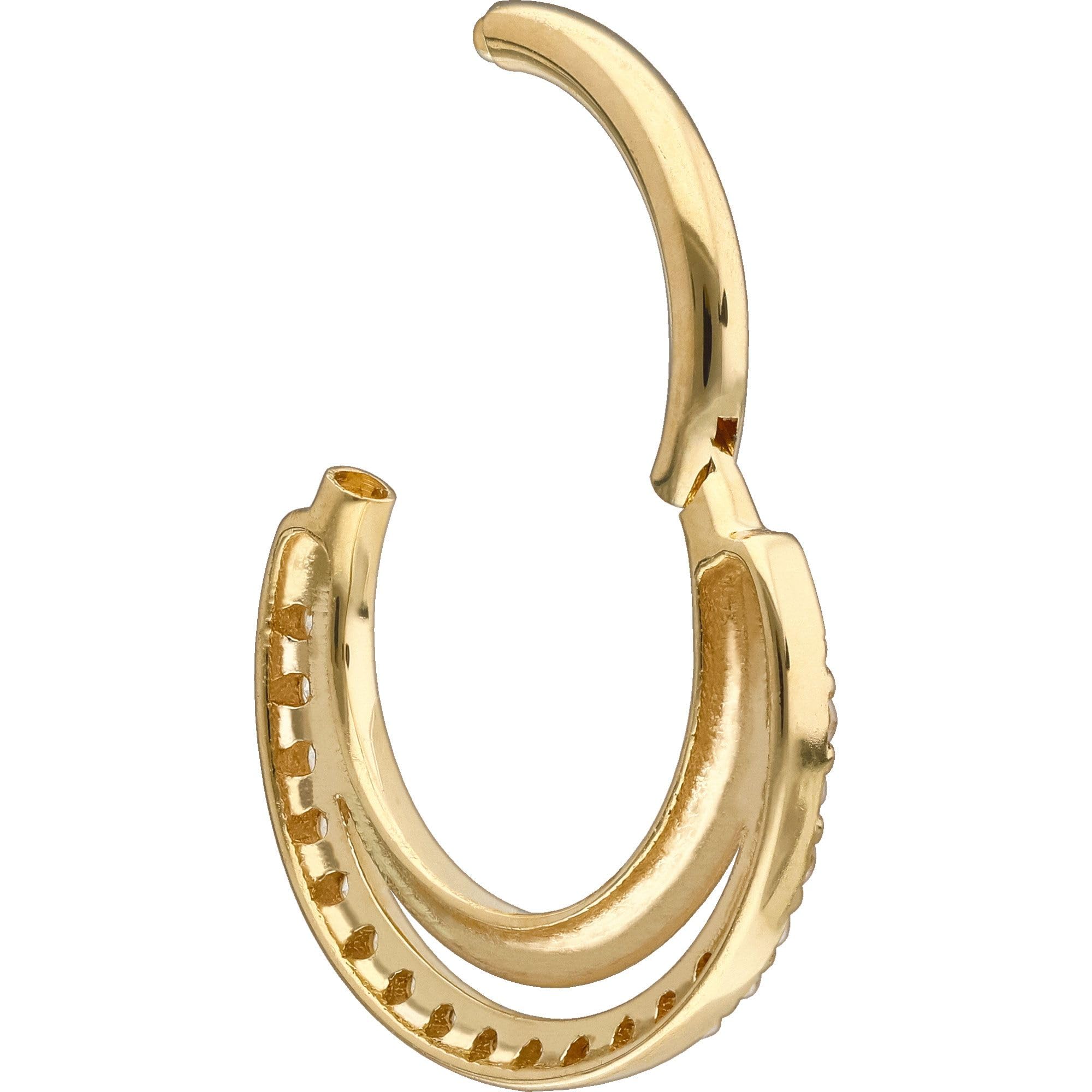 PIERCINGLINE Piercing Ring 18 Gold Segmentring Clicker EINGEFASSTE MOISSANITE + 2 RINGE 750er Gold - Goldfarben