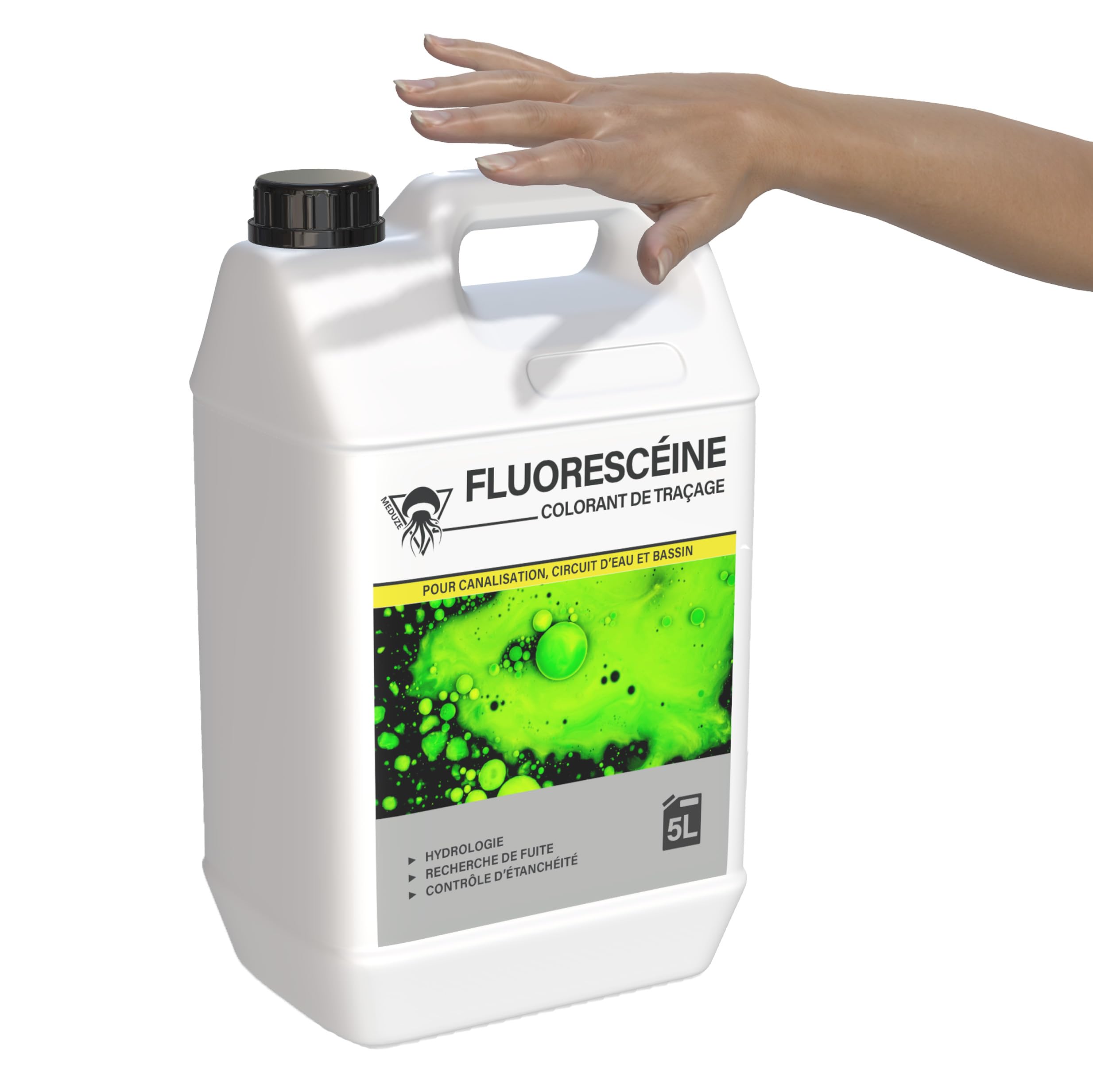 Méduze - 4 x 5 litres de fluorescéine prête à l'emploi - Colorant de traçage - Polyvalent - Grande visibilité