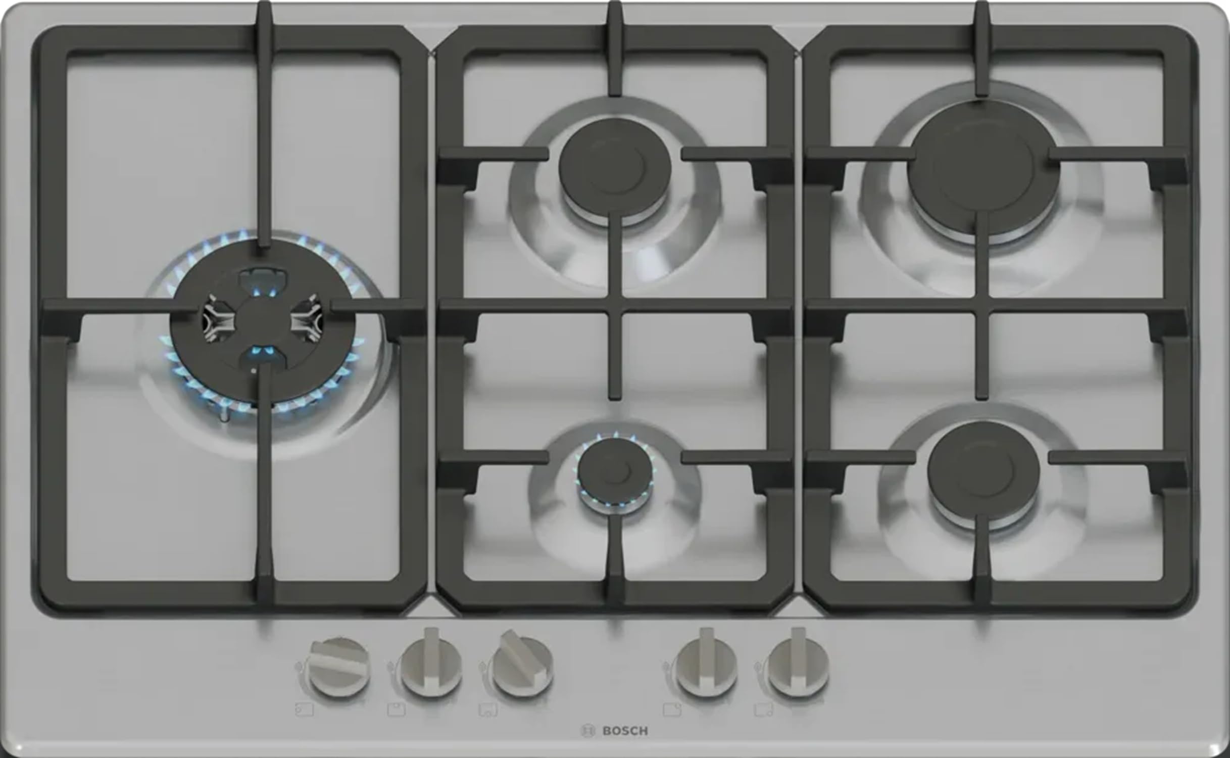 PGM7B5K90 - Piano cottura 5 fuochi gas, 75x52 cm, Inox