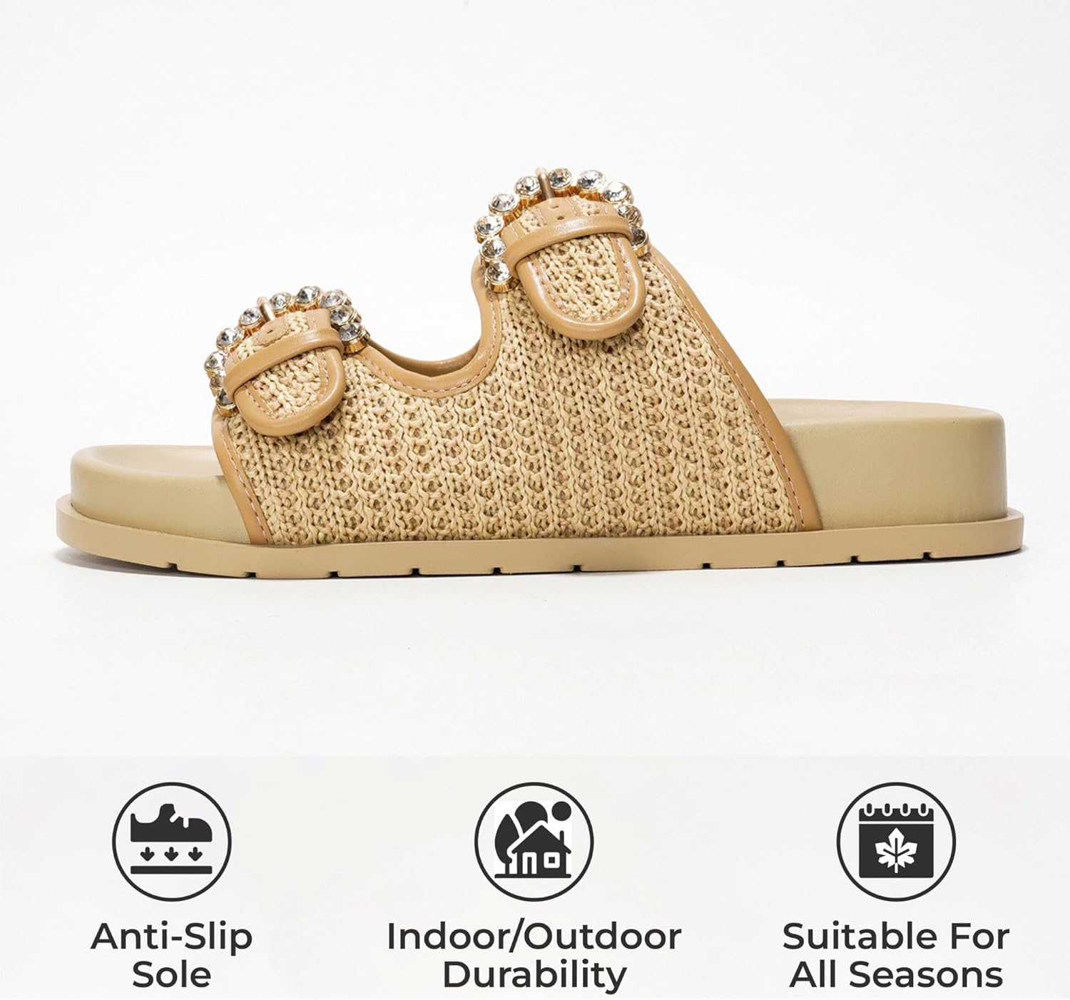 Project Cloud Platform Summer Sandals for Women 2025 - Comfortable and Adjustable Straps Summer Slides with Memory Foam Insole - Non-Slip Casual Womens Sandals 8.5 Beige-raffia image 3 of 5 B0DZQJYQ34