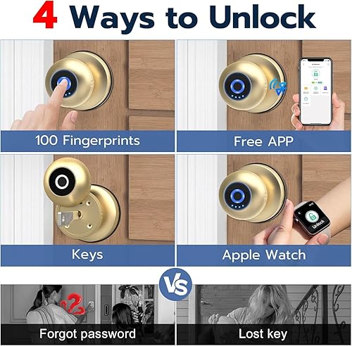 Miniatura 9 de eLinkSmart Cerradura de puerta con huella dactilar, perilla de puerta inteligente con llave sin llave, cerradura de puerta de entrada para