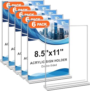 EHWINE 6 Pack Acrylic Sign Holders - 8.5 x 11, Double-Sided Stand Up Table Top Sign Holders, Clear Acrylic Picture Frame Menu Flyer Paper Display Stand for Office Business Store Wedding Party