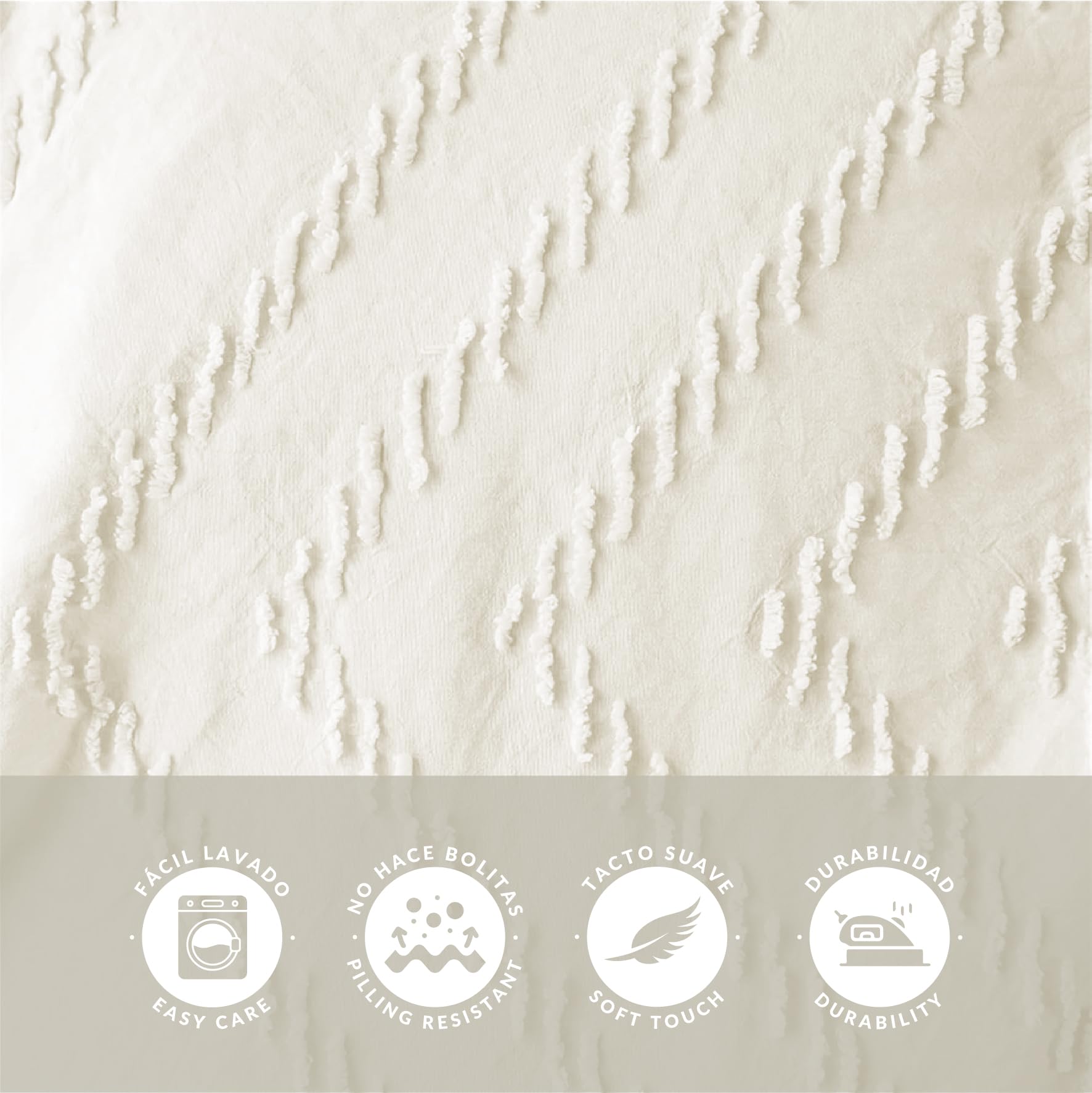 Victorio & Lucchino Colcha Lavada con Tufting - Diseño Texturizado Elegante - Modelo Atenea (Crudo, Cama 150 cm)