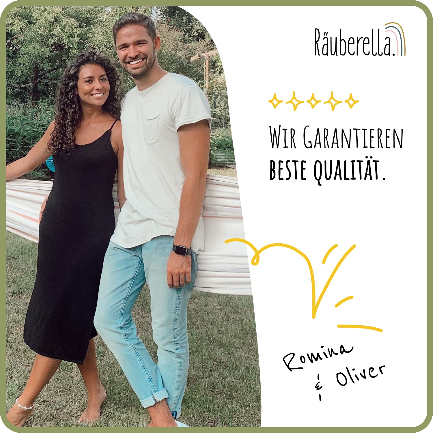 Räuberella ® Coperta originale 120 cm x 120 cm, in 100% mussola cotone biologico, regalo per la nascita per neonati (oliva)
