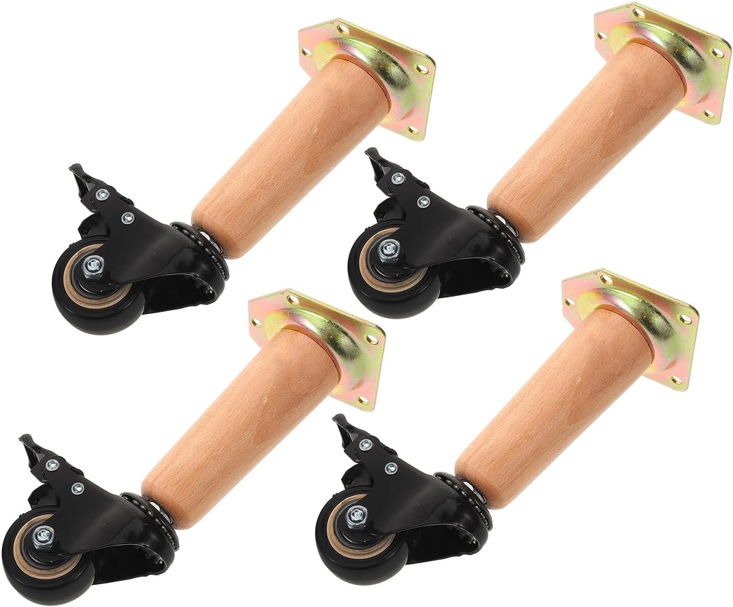 4 Pcs Movable Beech Wood Table Legs with 6.2 Cm Caster Wheels, 10 Cm Height Coffee Table Support Feet for Furniture, Practical Wooden Legs for Easy Relocation and Stability
