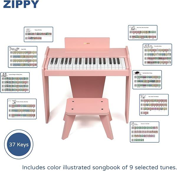 Teclado de Piano para niños, Piano Digital de 37 Teclas, Juguete de Instrumentos de Aprendizaje de música, Piano de Madera para 3 + niñas y niños (Rosa Basic) - 4